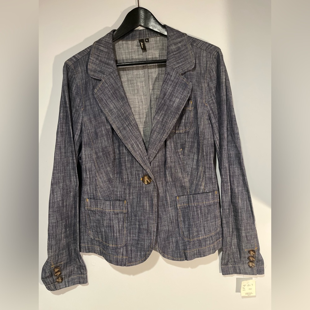 Ambition Jean jacket blazer with one button in front, long sleeve size XL